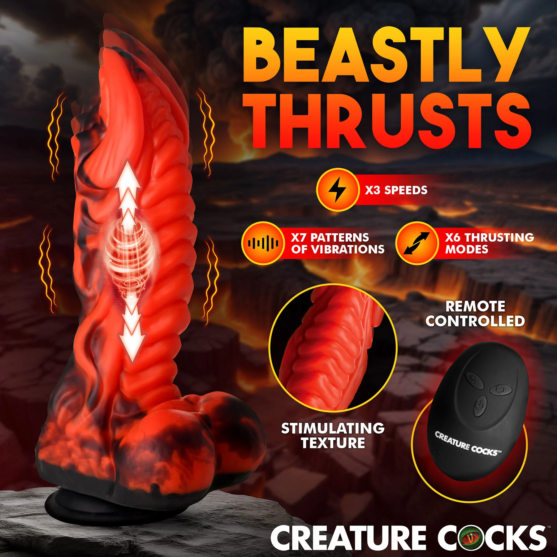 Dragon Thrust 9.5" Thrusting & Vibrating Silicone Suction Cup Dildo With Remote By Creature Cocks - Image 6
