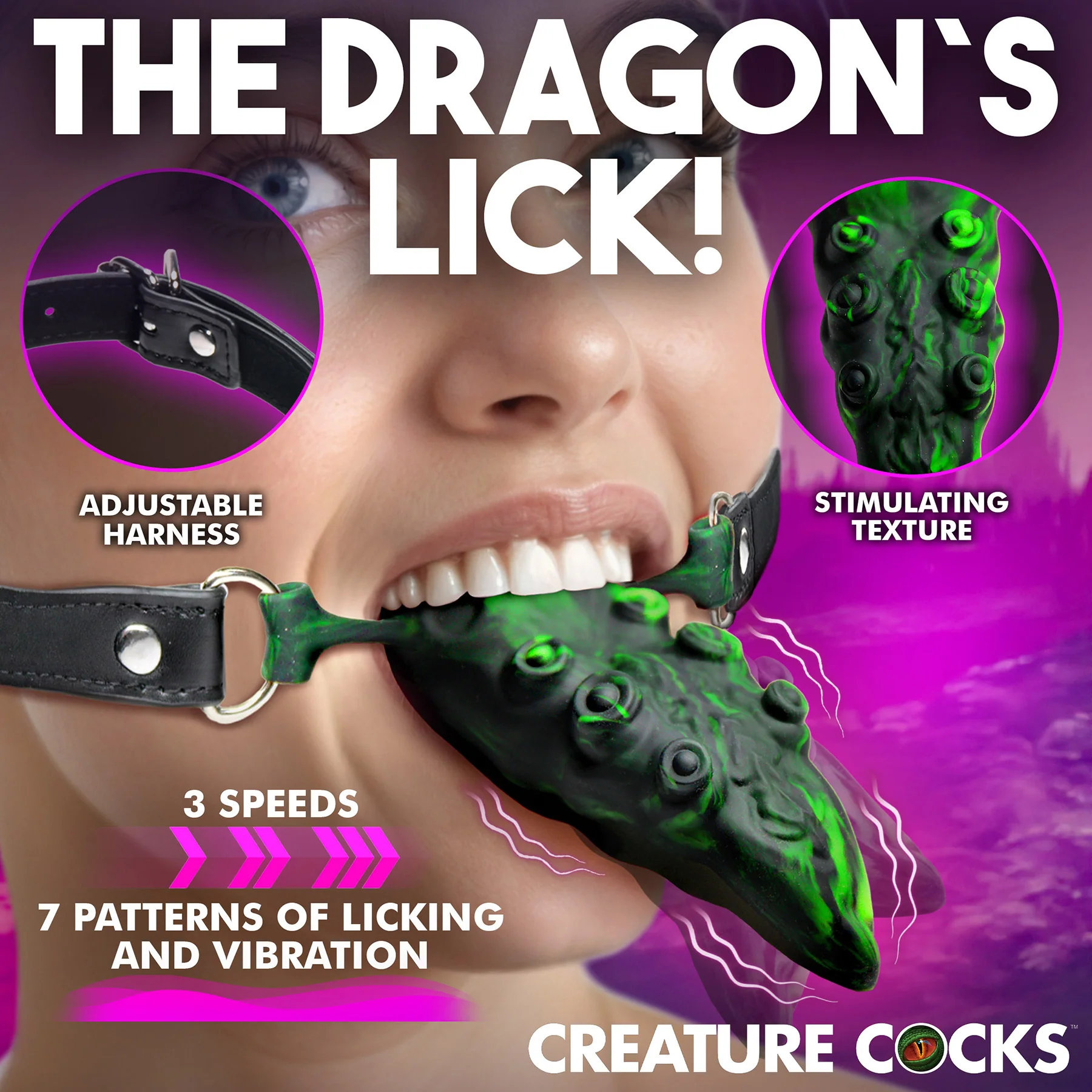 Dragon's Lick Vibrating Oral Enhancer With Harness By Creature Cocks - Image 8