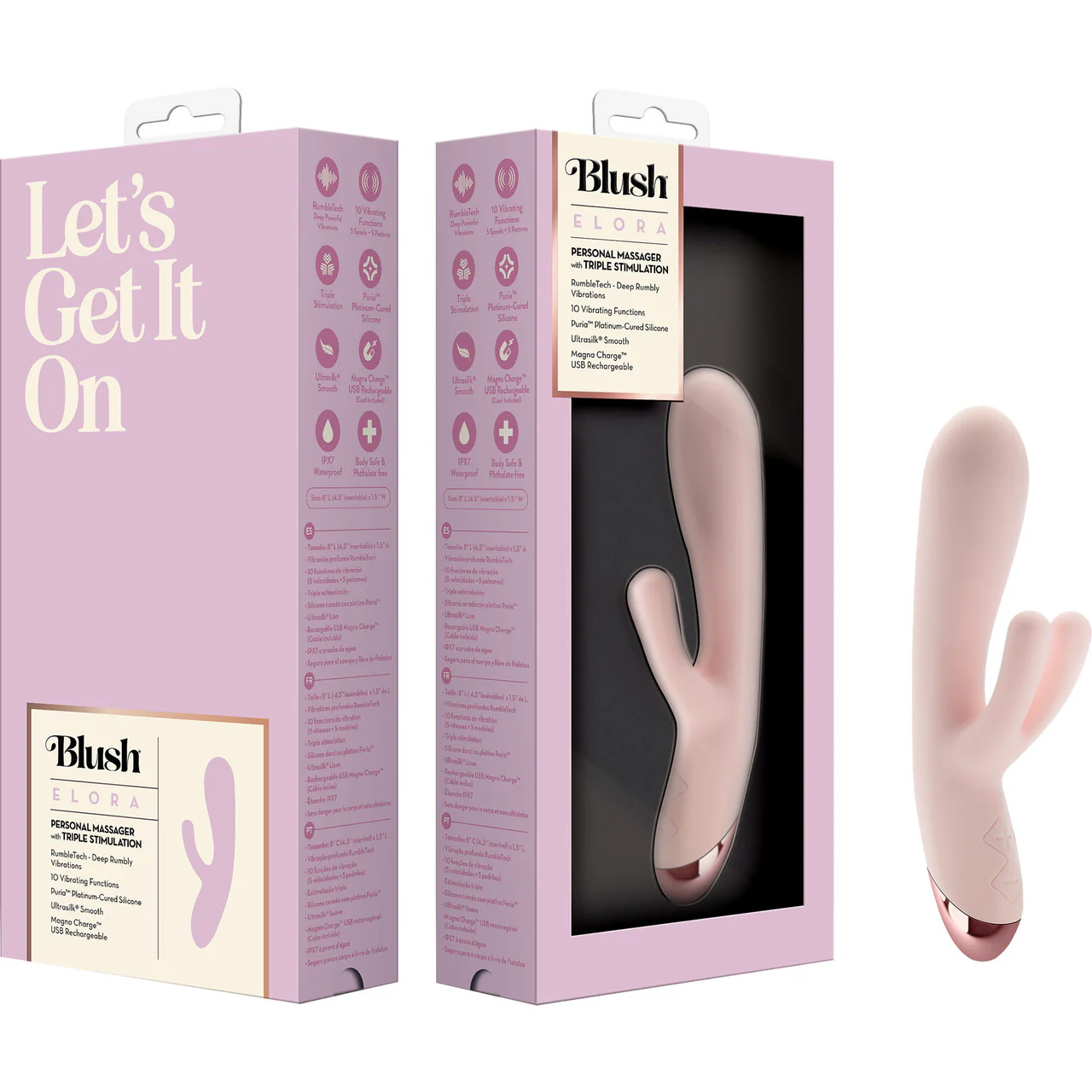 Elora Rechargeable Waterproof Silicone Rabbit Style Dual Stimulation Vibrator By Blush - Pink - Image 12