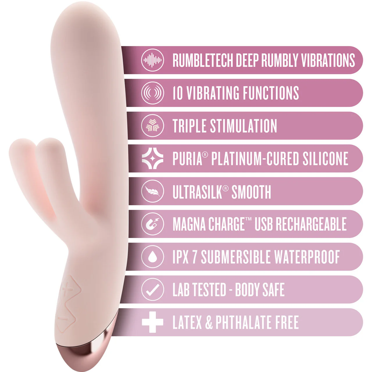 Elora Rechargeable Waterproof Silicone Rabbit Style Dual Stimulation Vibrator By Blush - Pink - Image 4
