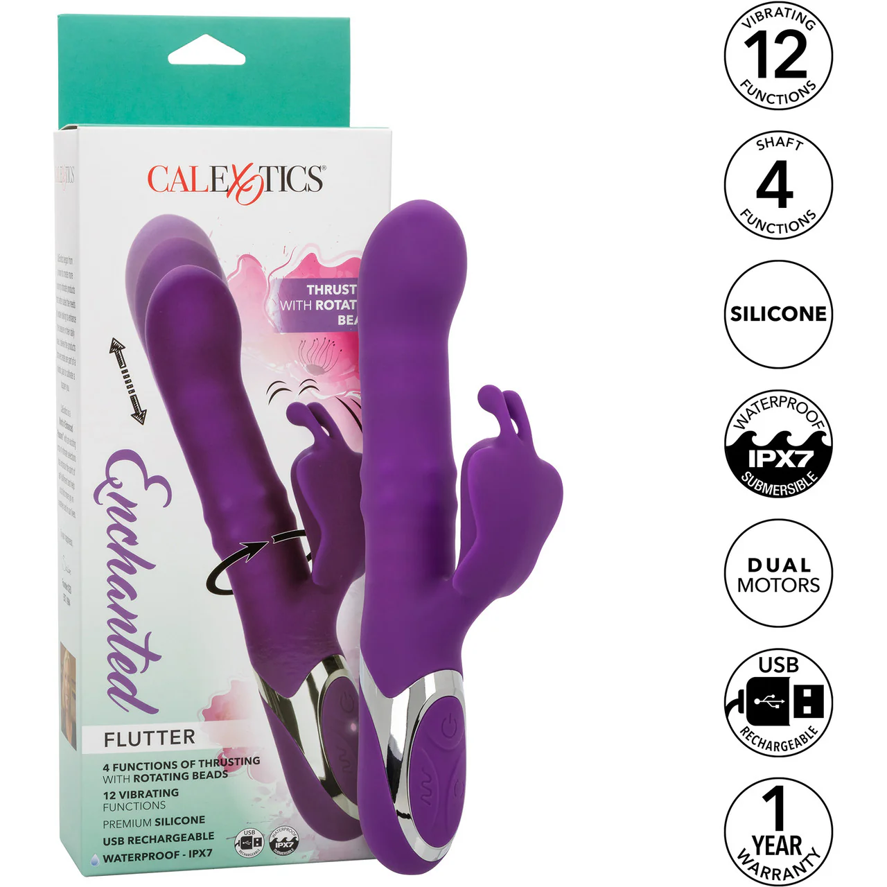 Enchanted Flutter Rechargeable Dual Stimulation Silicone Vibrator With Thrusting Tip & Rotating Beads - Image 9