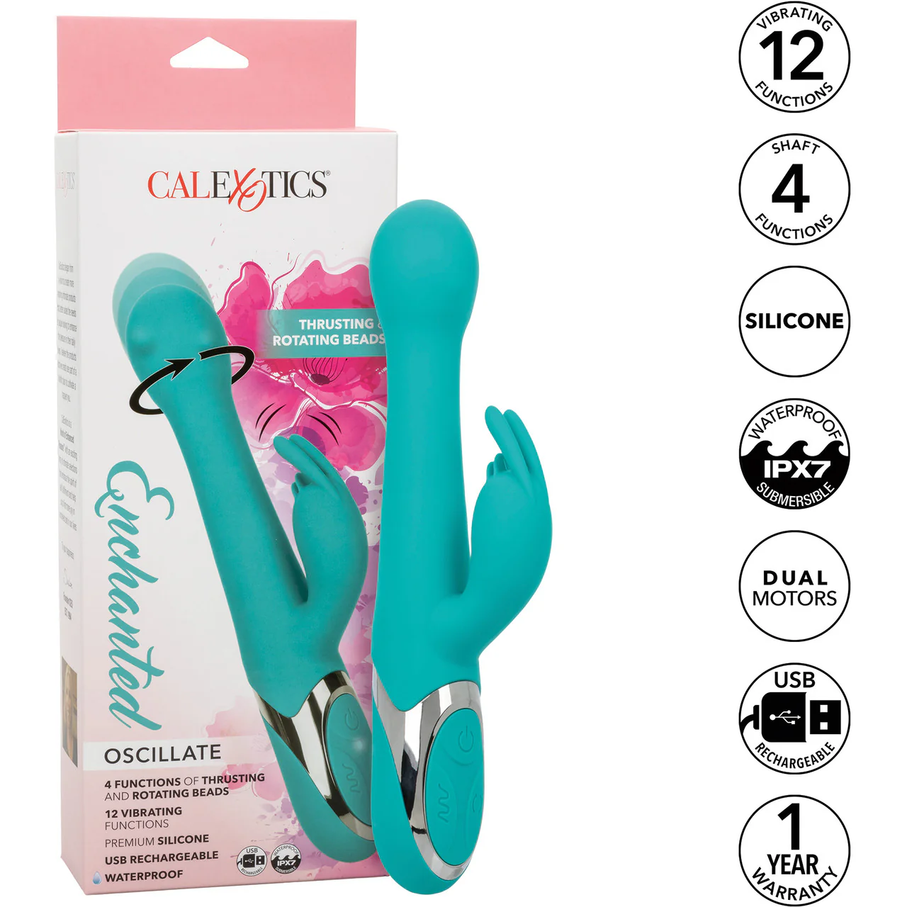 Enchanted Oscillate Rechargeable Silicone Dual Stimulation Vibrator With Thrusting, Rotating Beaded Head - Image 9