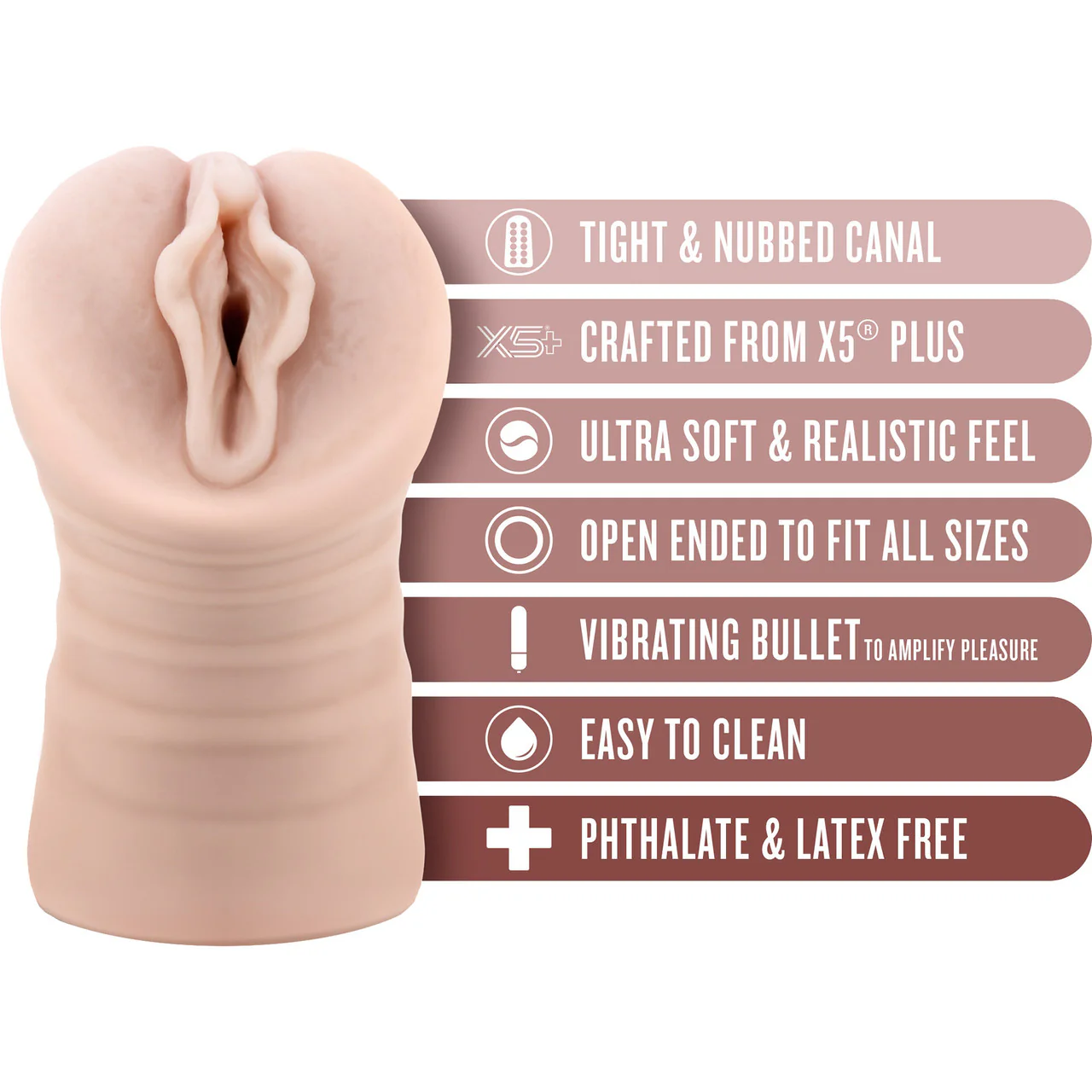 EnLust Destini Open Ended Vibrating Vagina Penis Masturbator By Blush - Vanilla - Image 6
