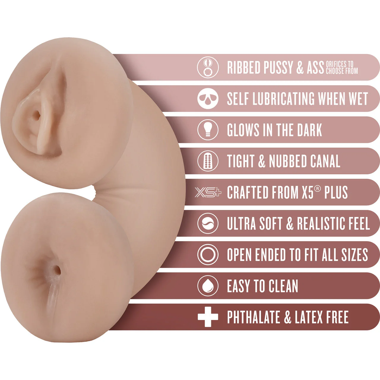 EnLust Tasha Dual Ended Glow In The Dark Vagina & Anal Penis Masturbator By Blush - Vanilla - Image 4
