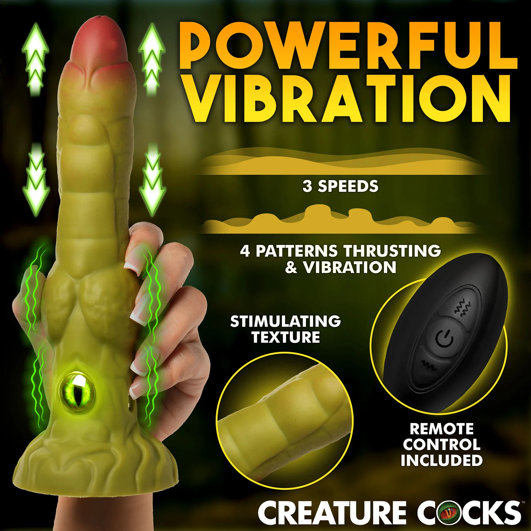 Eyegor 9" Thrusting & Vibrating Silicone Suction Cup Dildo With Remote By Creature Cocks - Image 2