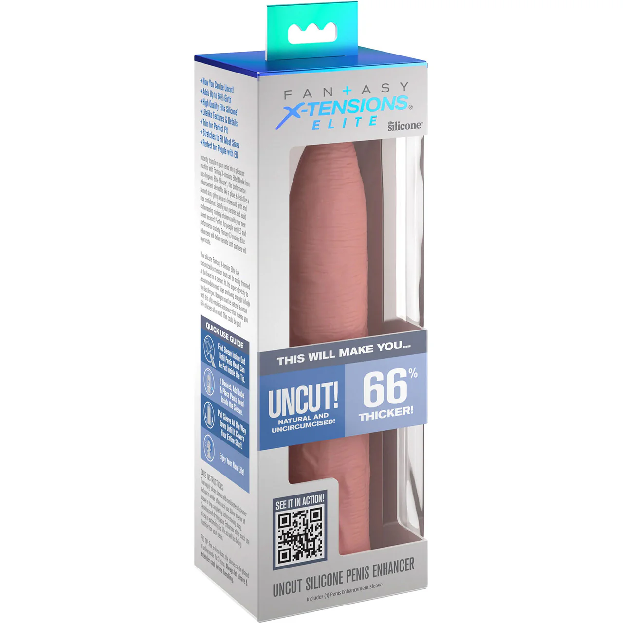Fantasy X-tensions Elite Silicone 7" Uncut Penis Extension - Vanilla - Image 2