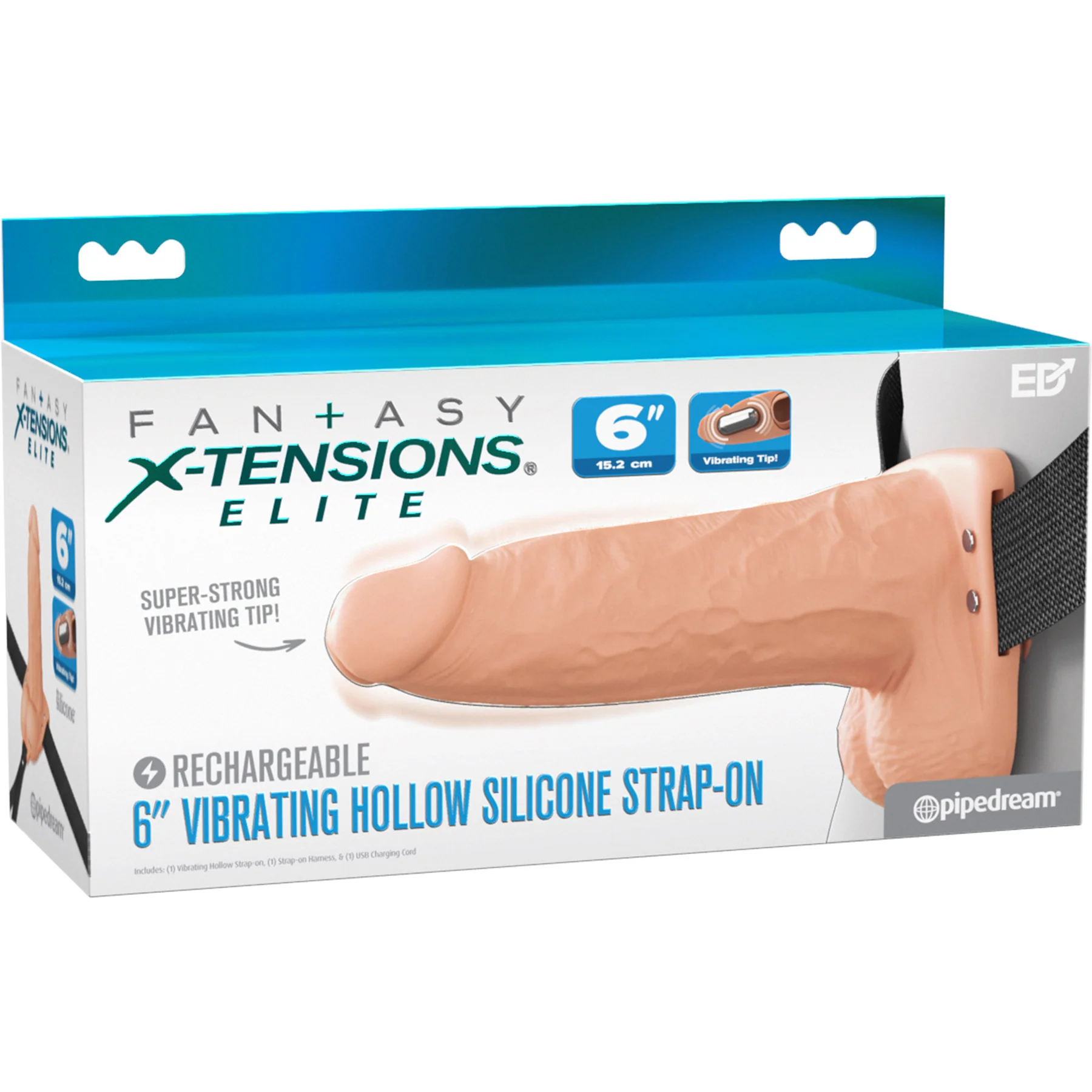 Fantasy X-Tensions Elite Vibrating Silicone Dual Density 6" Hollow Strap-On Dildo - Image 10