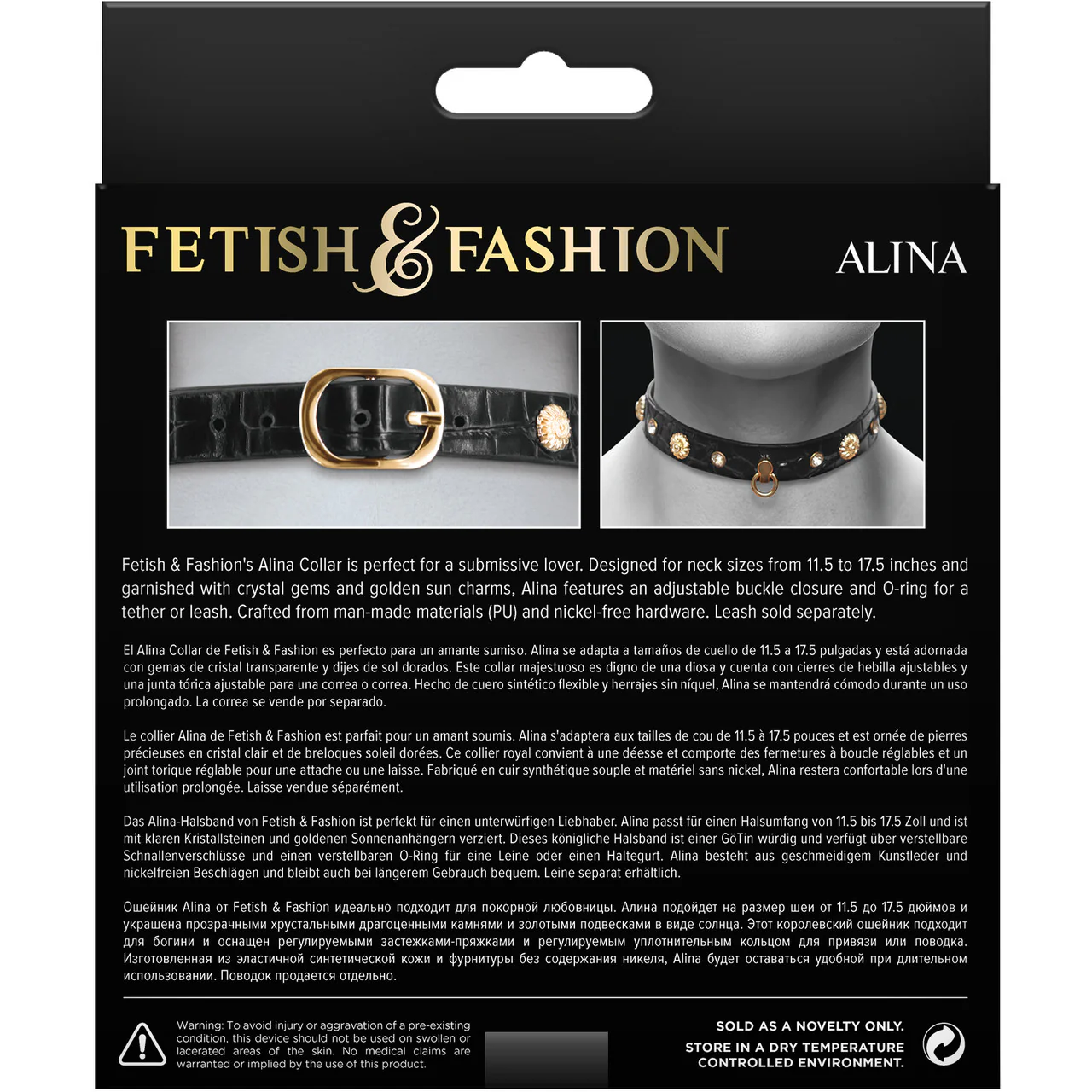 Fetish & Fashion Alina Collar With Crystal Gems By NS Novelties - Black & Gold - Image 2