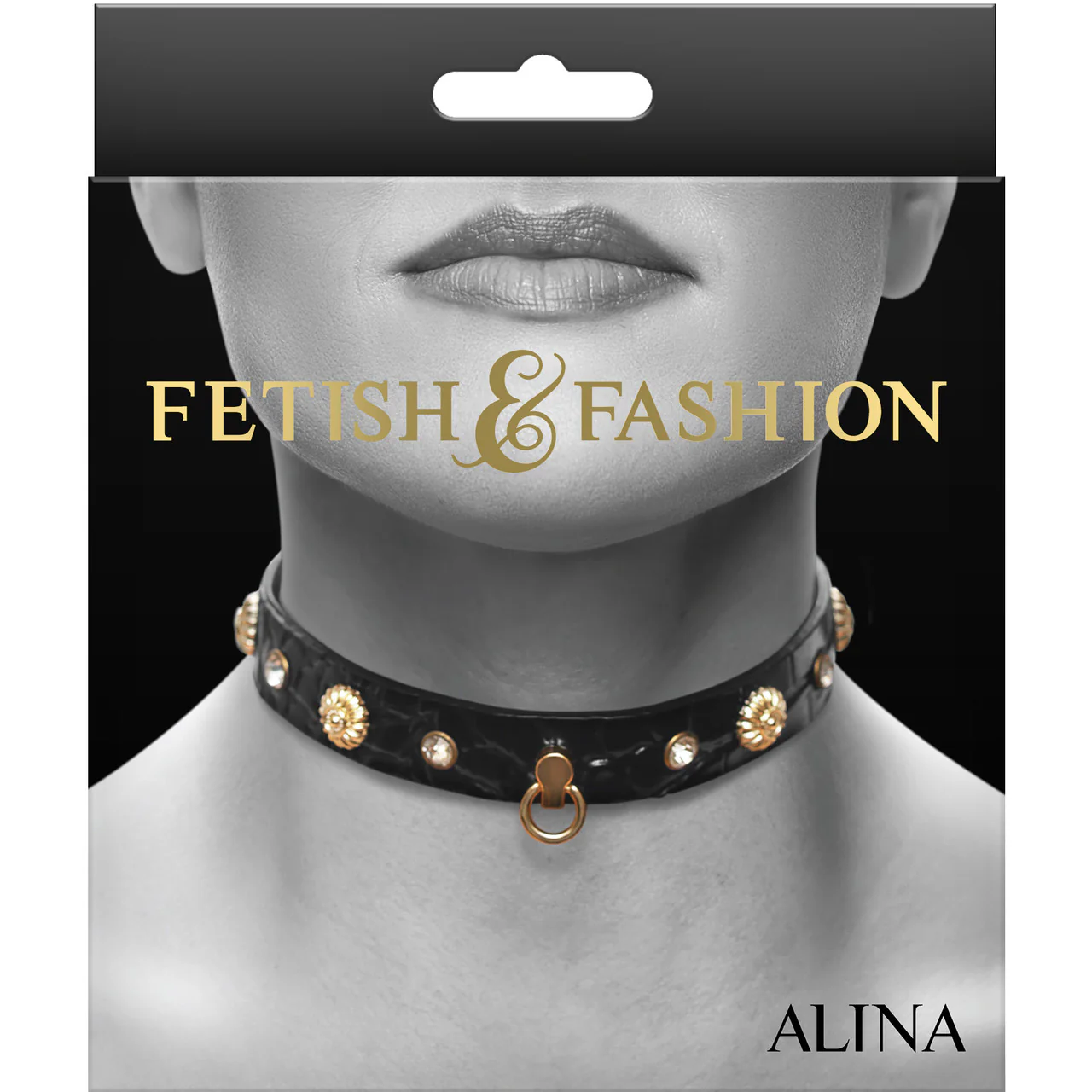 Fetish & Fashion Alina Collar With Crystal Gems By NS Novelties - Black & Gold - Image 3