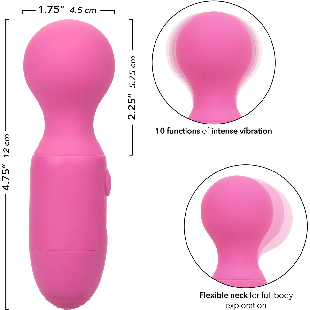 First Time® Rechargeable Massager Waterproof Silicone Mini Wand Vibrator By CalExotics - Pink - Image 8