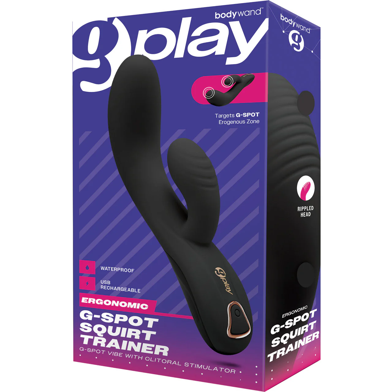 G-Play Ergonomic Squirt Trainer Rechargeable Silicone Dual Stimulation Vibrator By Bodywand - Black - Image 4