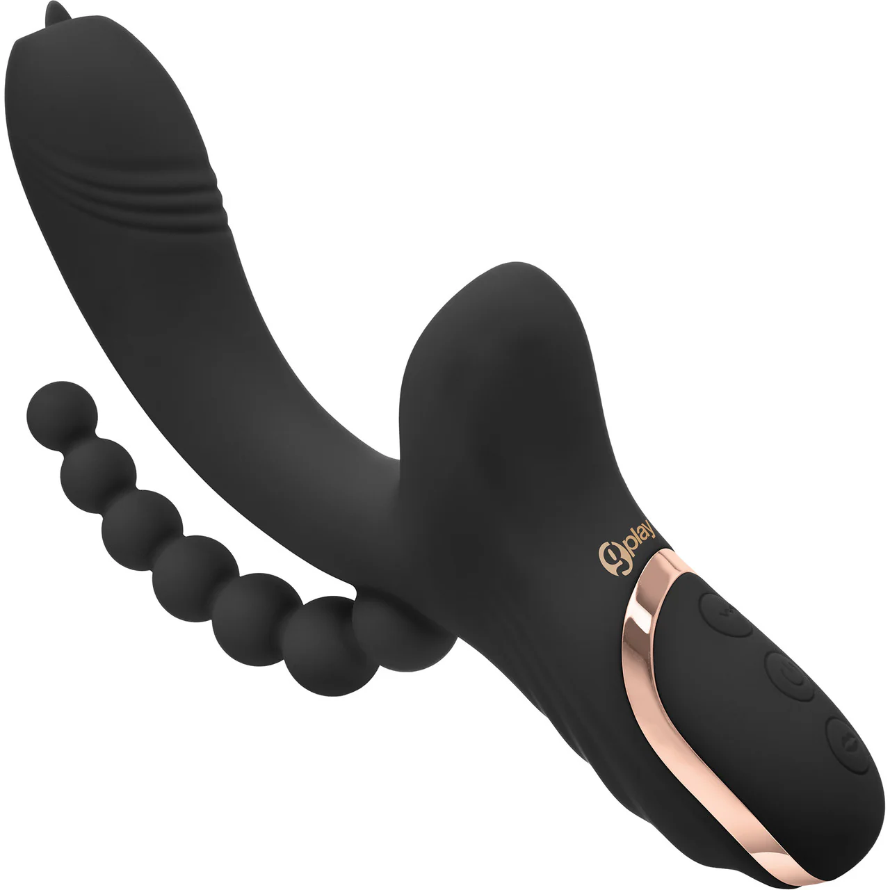 G-Play Triple Stim Flickering Tongue G-Spot & Clitoral Suction Vibrator With Anal Beads By Bodywand - Black - Image 2