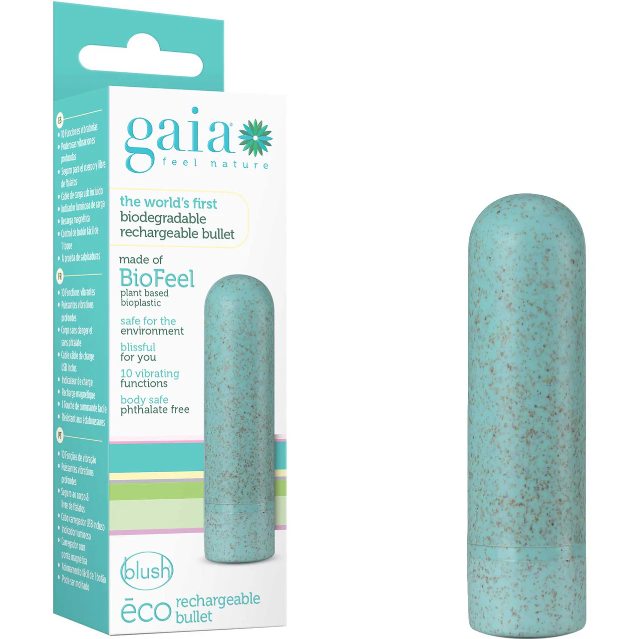 Gaia Eco Biodegradable & Recyclable Rechargeable Bullet Vibrator By Blush - Aqua - Image 5
