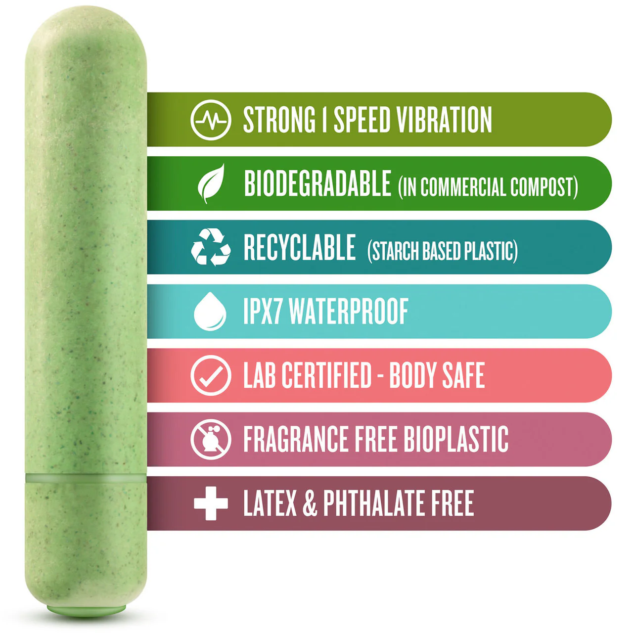 Gaia Eco Bullet Biodegradable & Recyclable Mini Vibrator By Blush Novelties - Green - Image 4