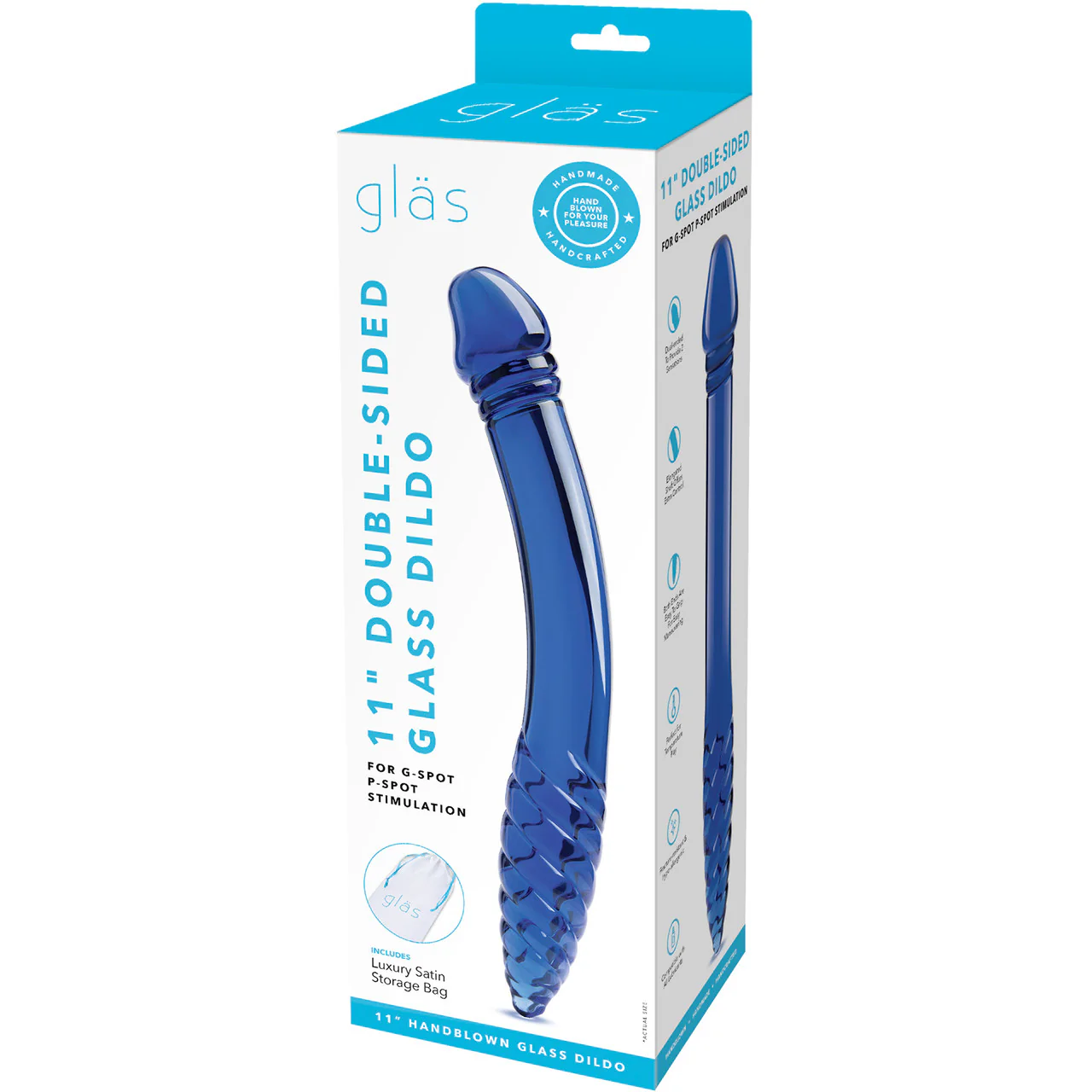 Gläs 11" Double Sided Glass G-Spot Dildo - Blue - Image 6