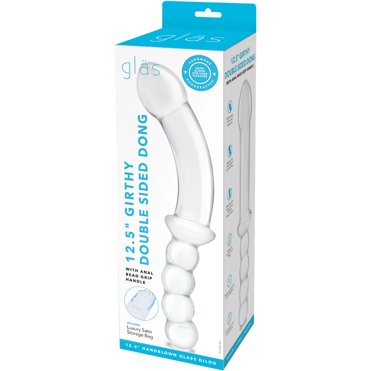 Gläs 12.5" Girthy Double Sided Dong Glass Dildo With Anal Beads - Clear - Image 6