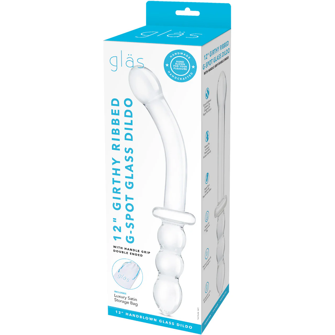 Gläs 12" Girthy Ribbed G-Spot Glass Dildo - Clear - Image 6