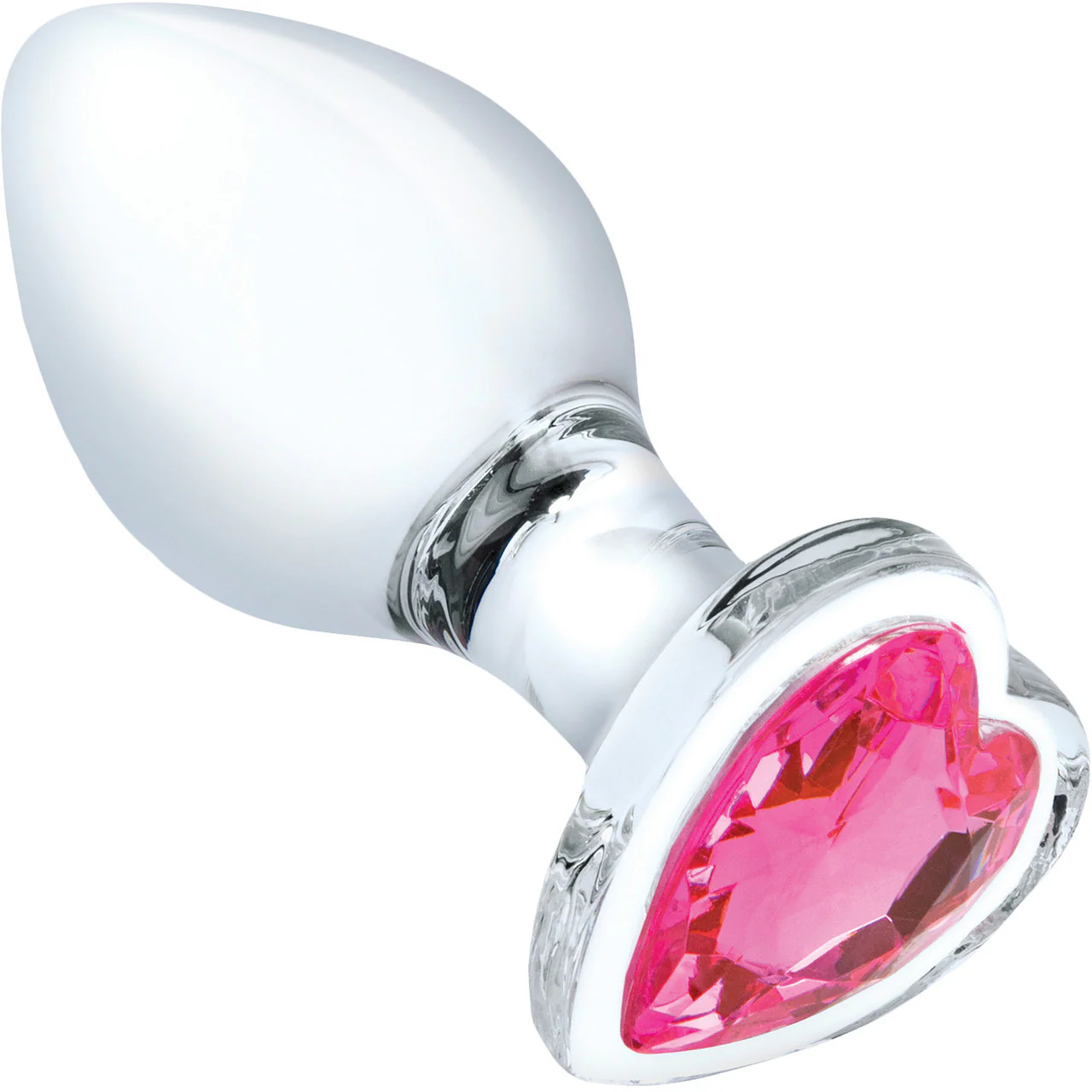 Gläs Heart Jewel Glass Butt Plug 3 Piece Anal Training Set - Clear With Pink Jewel - Image 3