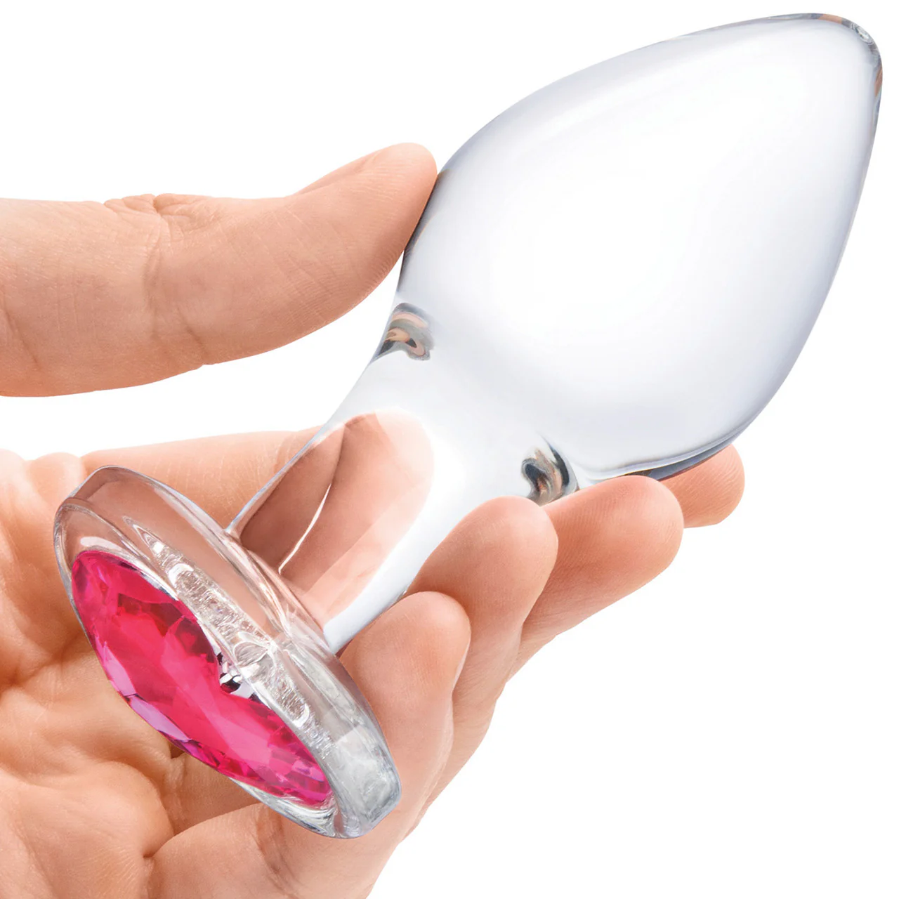 Gläs Heart Jewel Glass Butt Plug 3 Piece Anal Training Set - Clear With Pink Jewel - Image 4