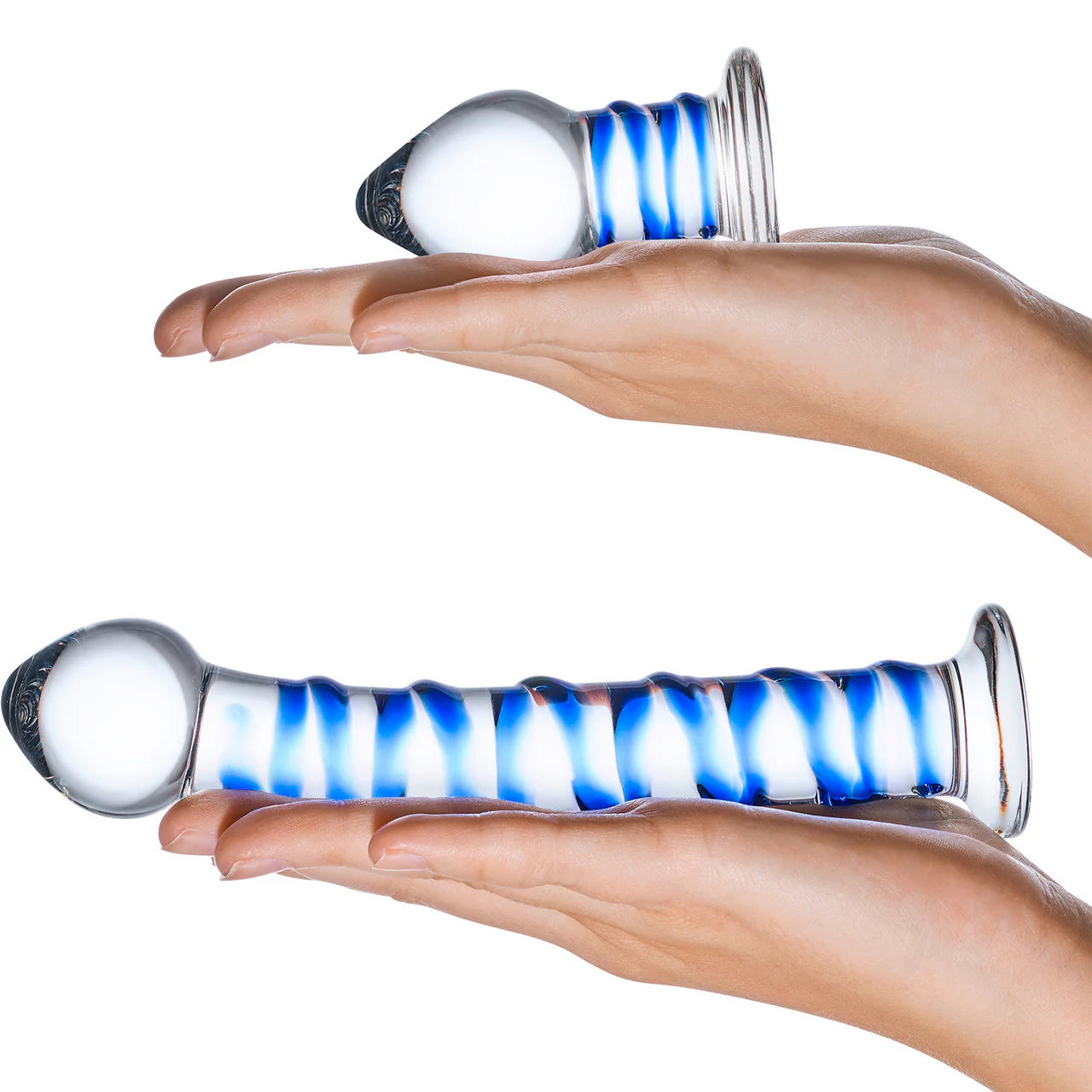 Gläs Swirly Dildo & Butt Plug Set - Clear & Blue - Image 4