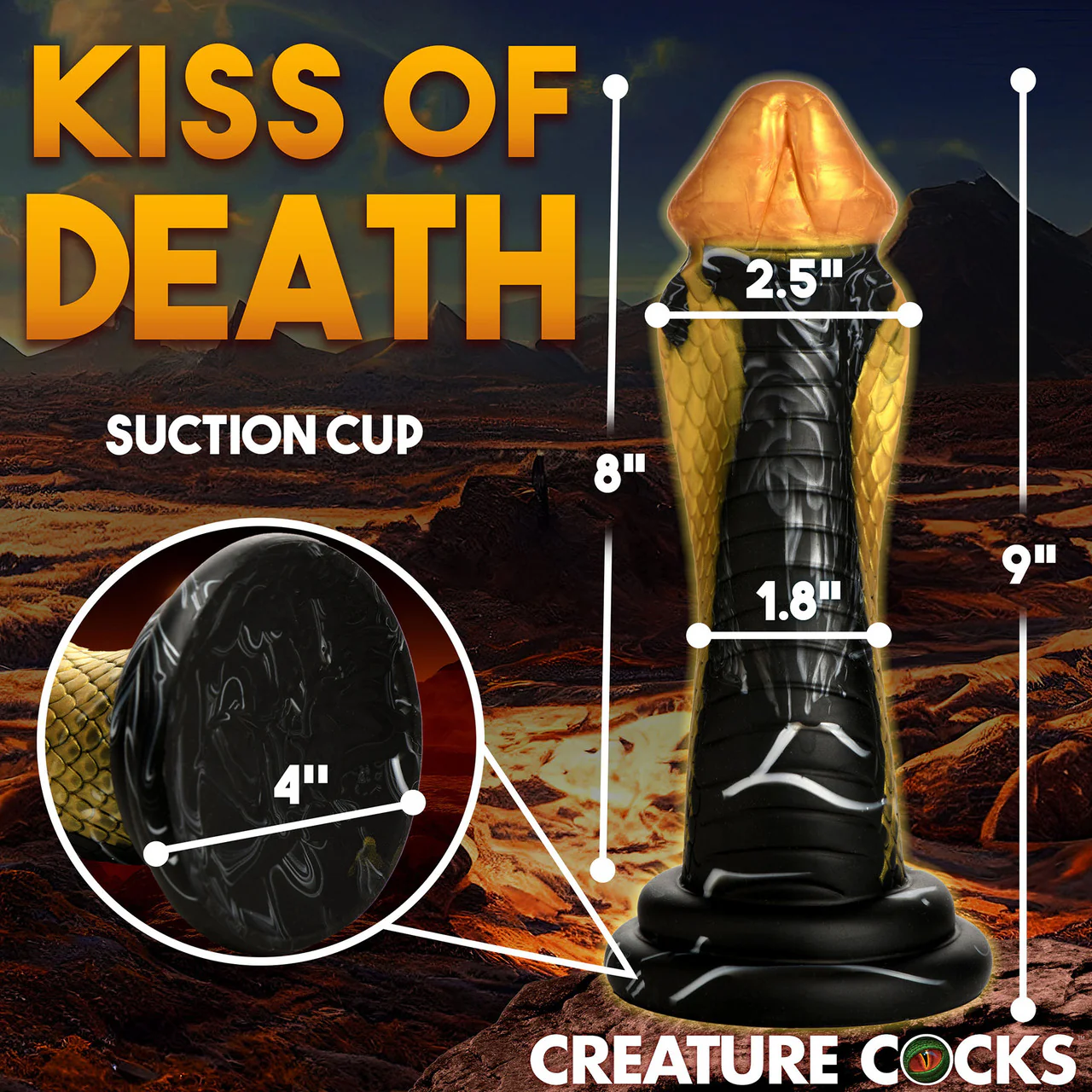 Golden Mamba 8" Silicone Suction Cup Dildo By Creature Cocks - Image 11