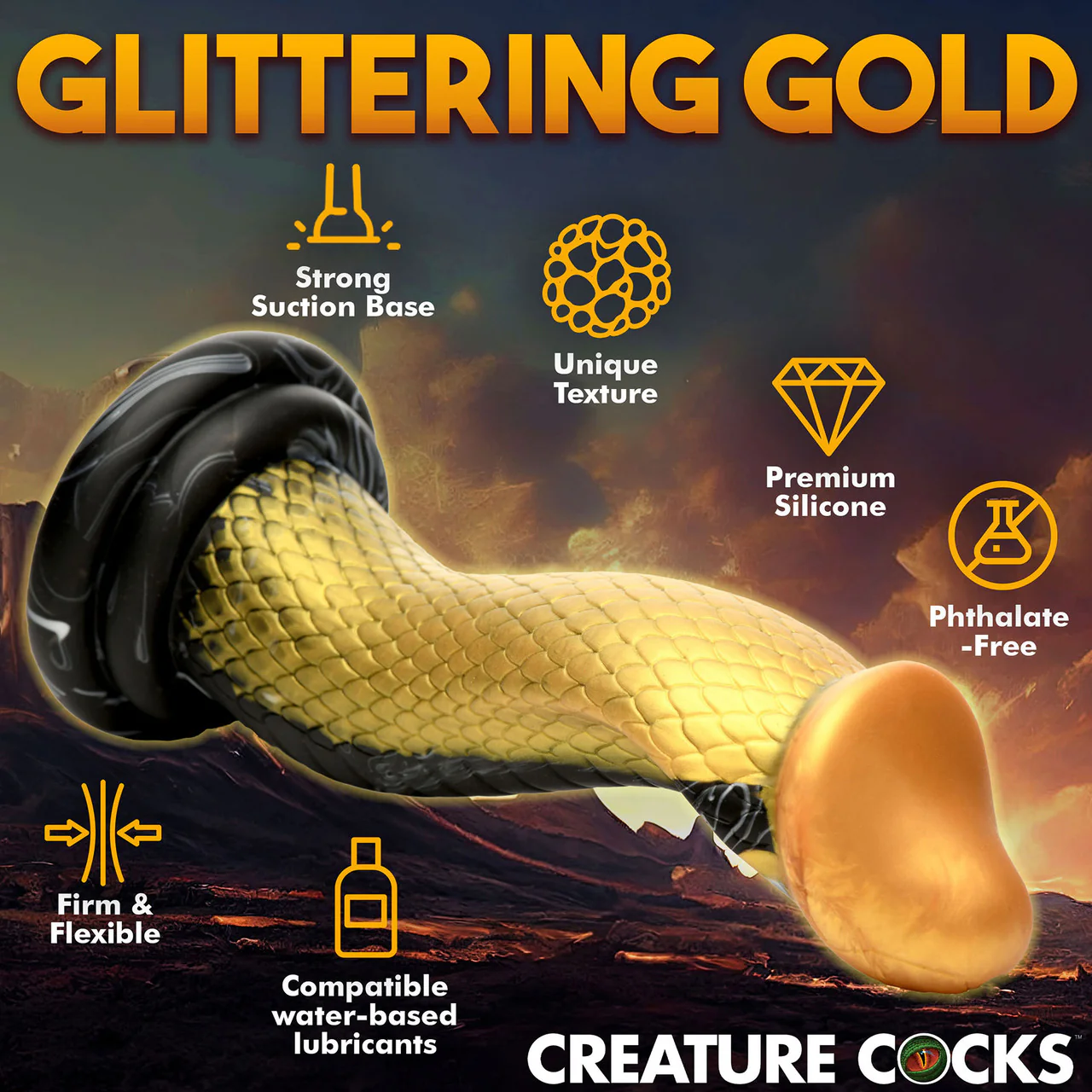 Golden Mamba 8" Silicone Suction Cup Dildo By Creature Cocks - Image 12