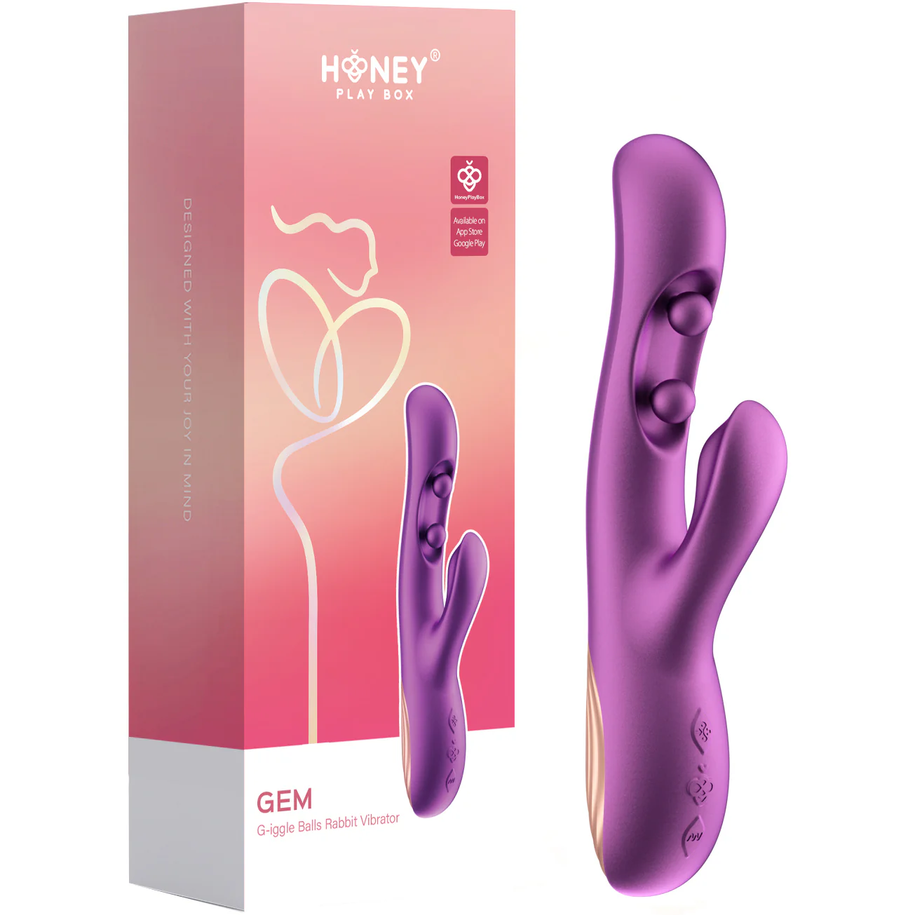 Honey Play Box GEM Pressure Sensing App Enabled Twin Balls Rabbit Vibrator - Image 7
