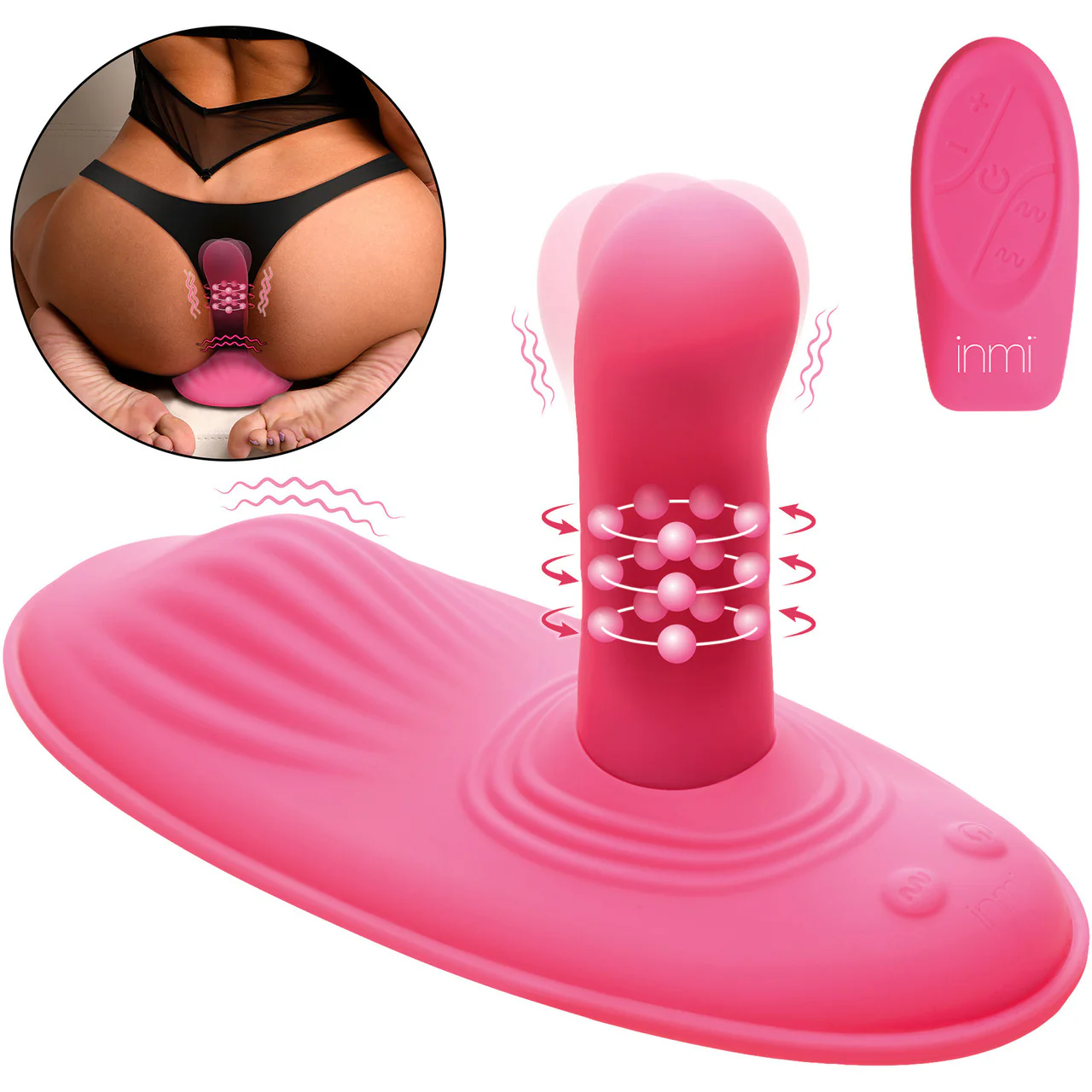 Inmi Spin 'N' Grind Rotating & Vibrating Silicone Rechargeable Grinder With Remote - Pink - Image 4