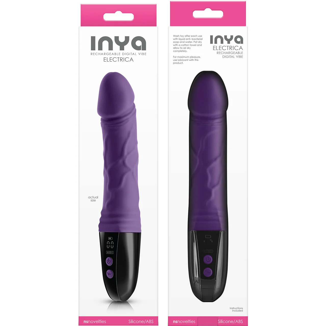 Inya Electrica Rechargeable Waterproof Silicone Vibrating Dildo With Digital Screen - Purple - Image 3
