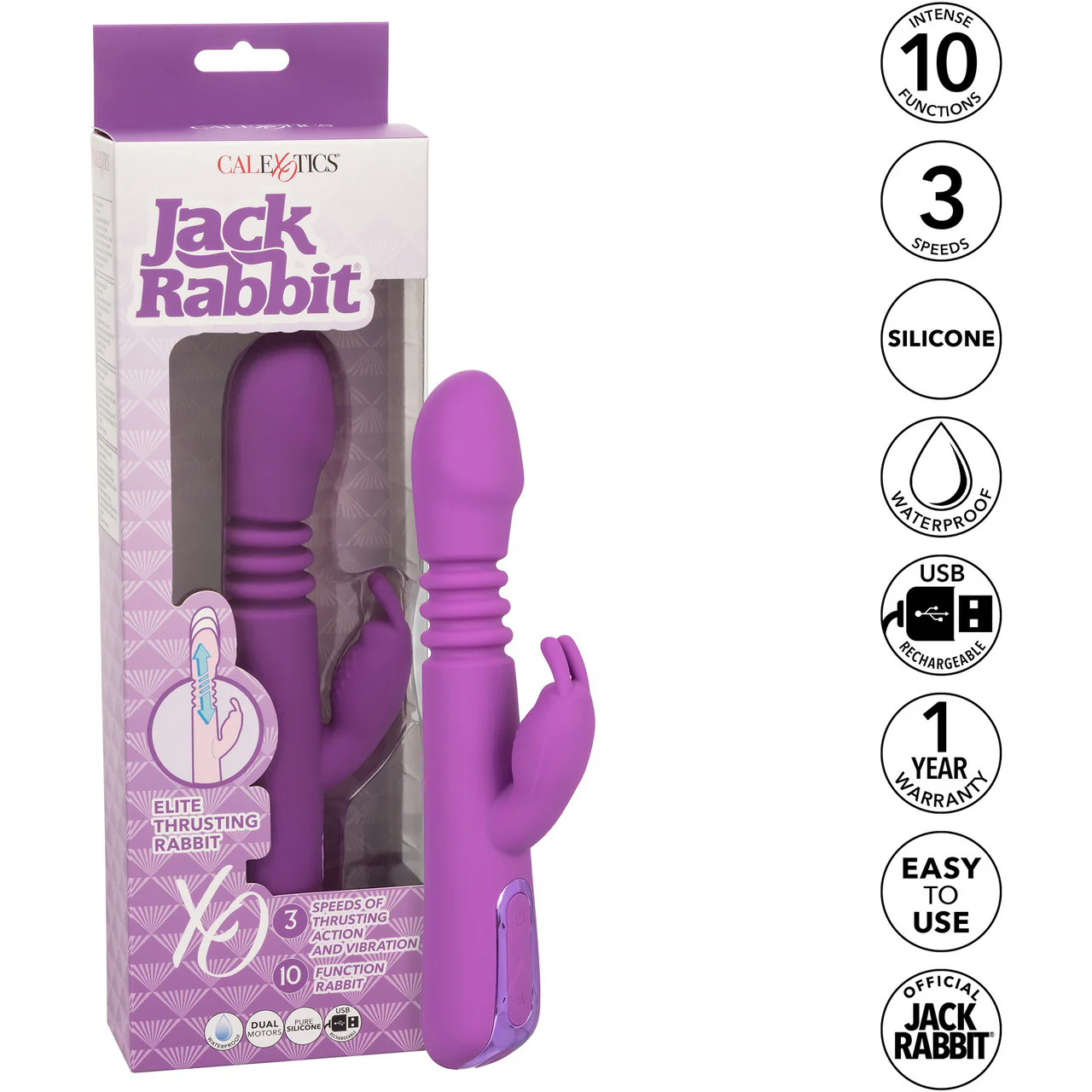 Jack Rabbit Elite Thrusting Rabbit Silicone Rechargeable Dual Stimulation Vibrator By CalExotics - Image 10