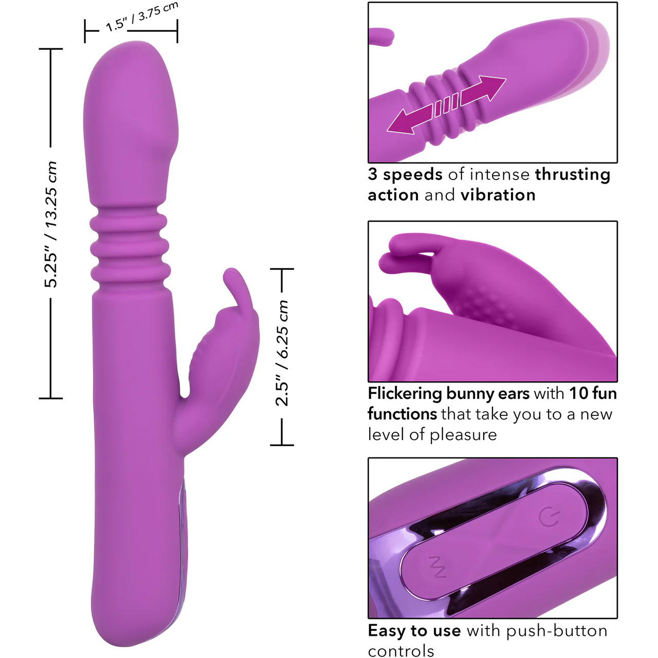 Jack Rabbit Elite Thrusting Rabbit Silicone Rechargeable Dual Stimulation Vibrator By CalExotics - Image 9