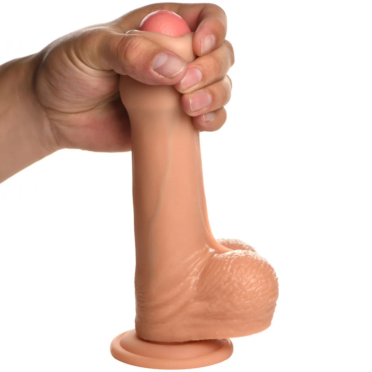 Jock Dual Density 8" Real Skin Realistic Silicone Suction Cup Dildo With Balls - Vanilla - Image 14