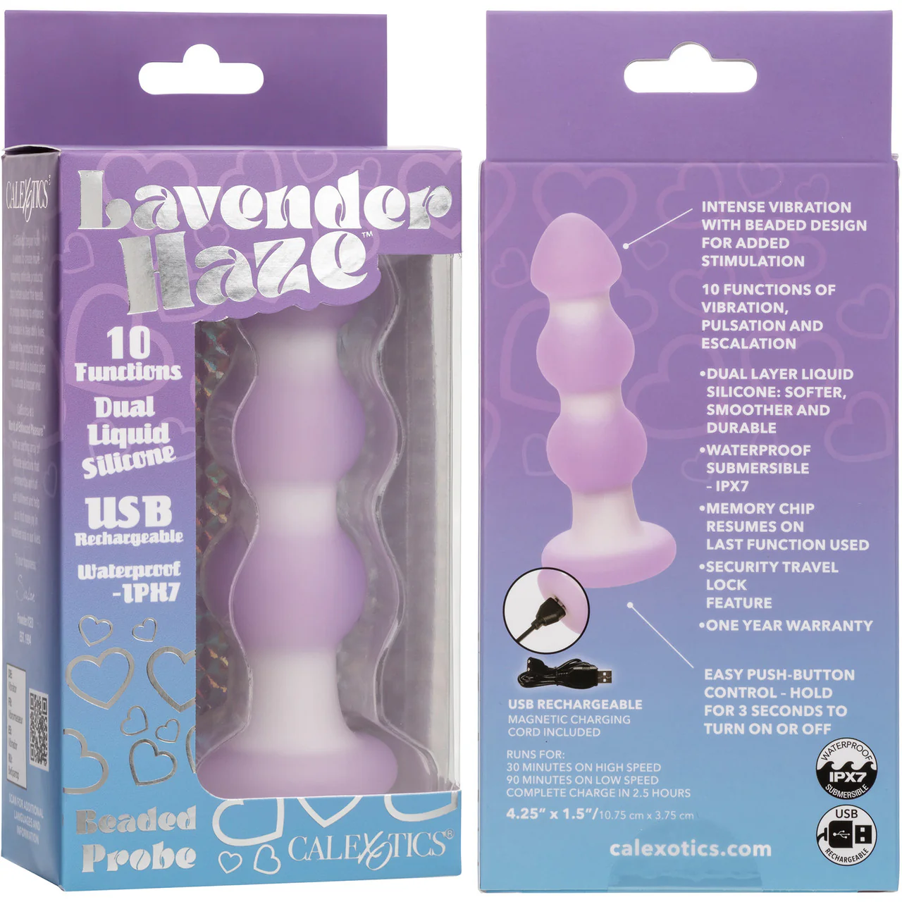 Lavender Haze™ Beaded Probe Rechargeable Waterproof Silicone Vibrating Butt Plug - Image 10