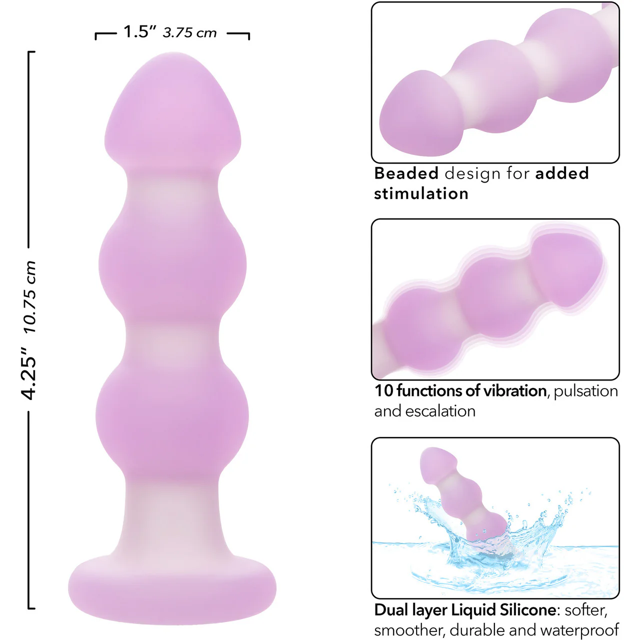 Lavender Haze™ Beaded Probe Rechargeable Waterproof Silicone Vibrating Butt Plug - Image 8