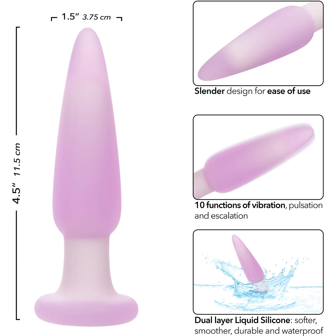 Lavender Haze™ Slender Probe Rechargeable Waterproof Silicone Vibrating Butt Plug - Image 8