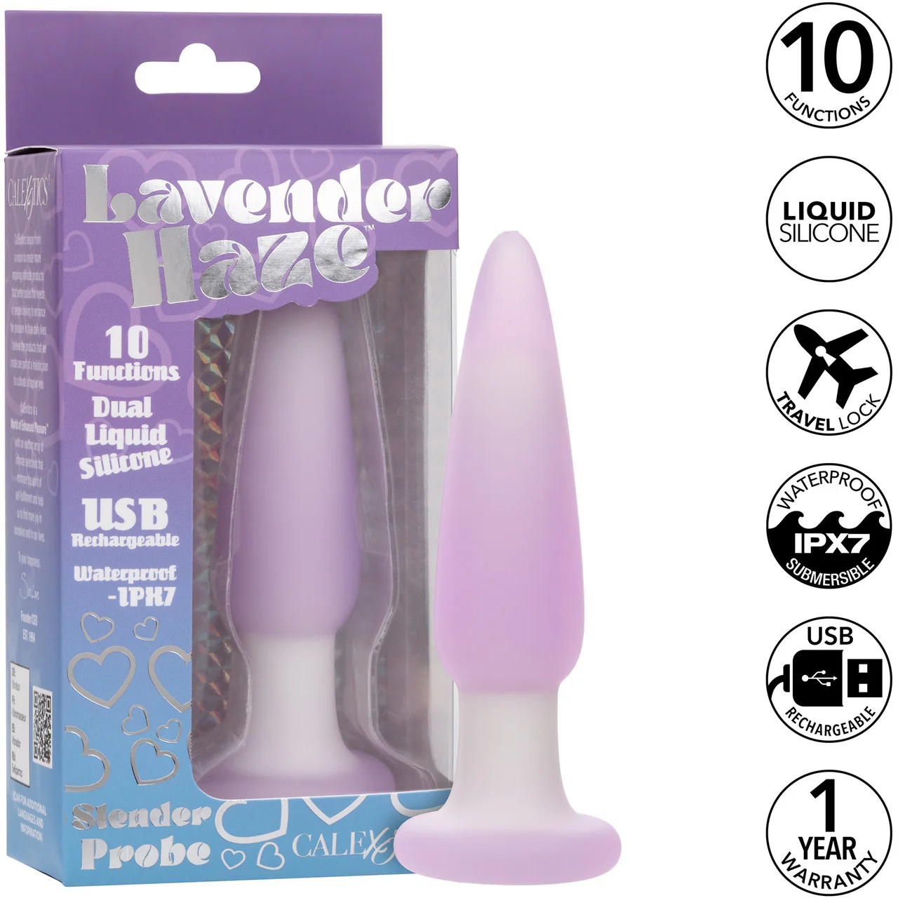 Lavender Haze™ Slender Probe Rechargeable Waterproof Silicone Vibrating Butt Plug - Image 9