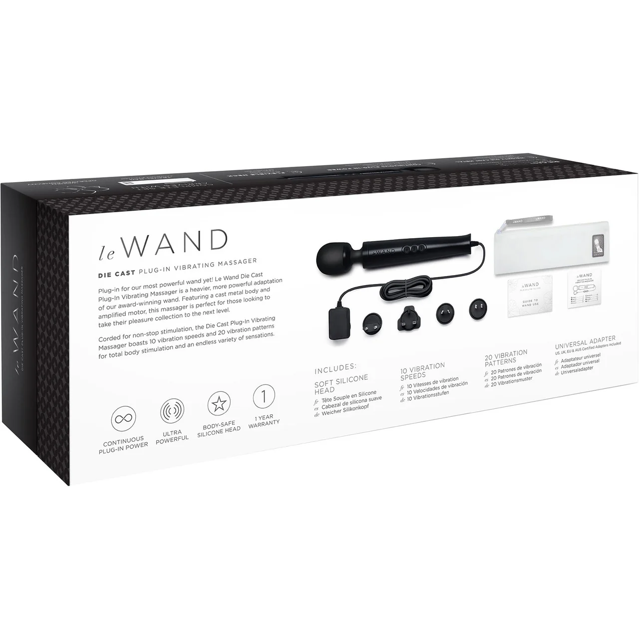 Le Wand Die Cast Plug-In Vibrating Body Massager - Black - Image 7