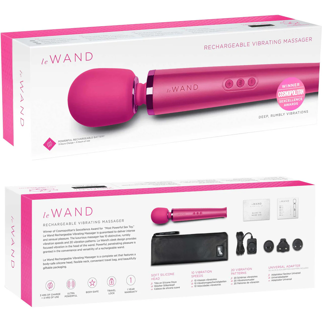 Le Wand Rechargeable Vibrating Body Massager - Magenta - Image 7
