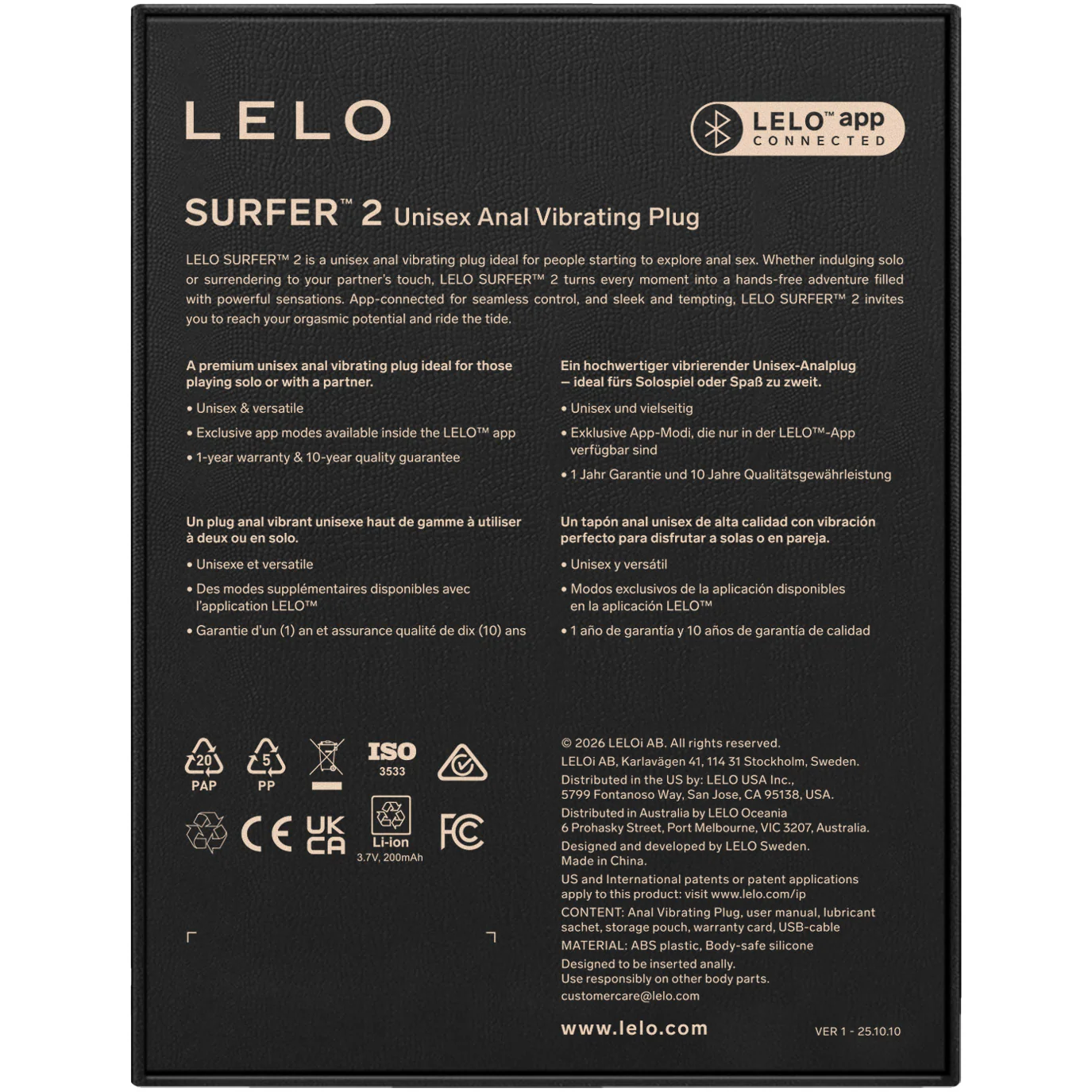 LELO SURFER™ 2 Premium App-Connected Unisex Vibrating Anal Plug - Image 12
