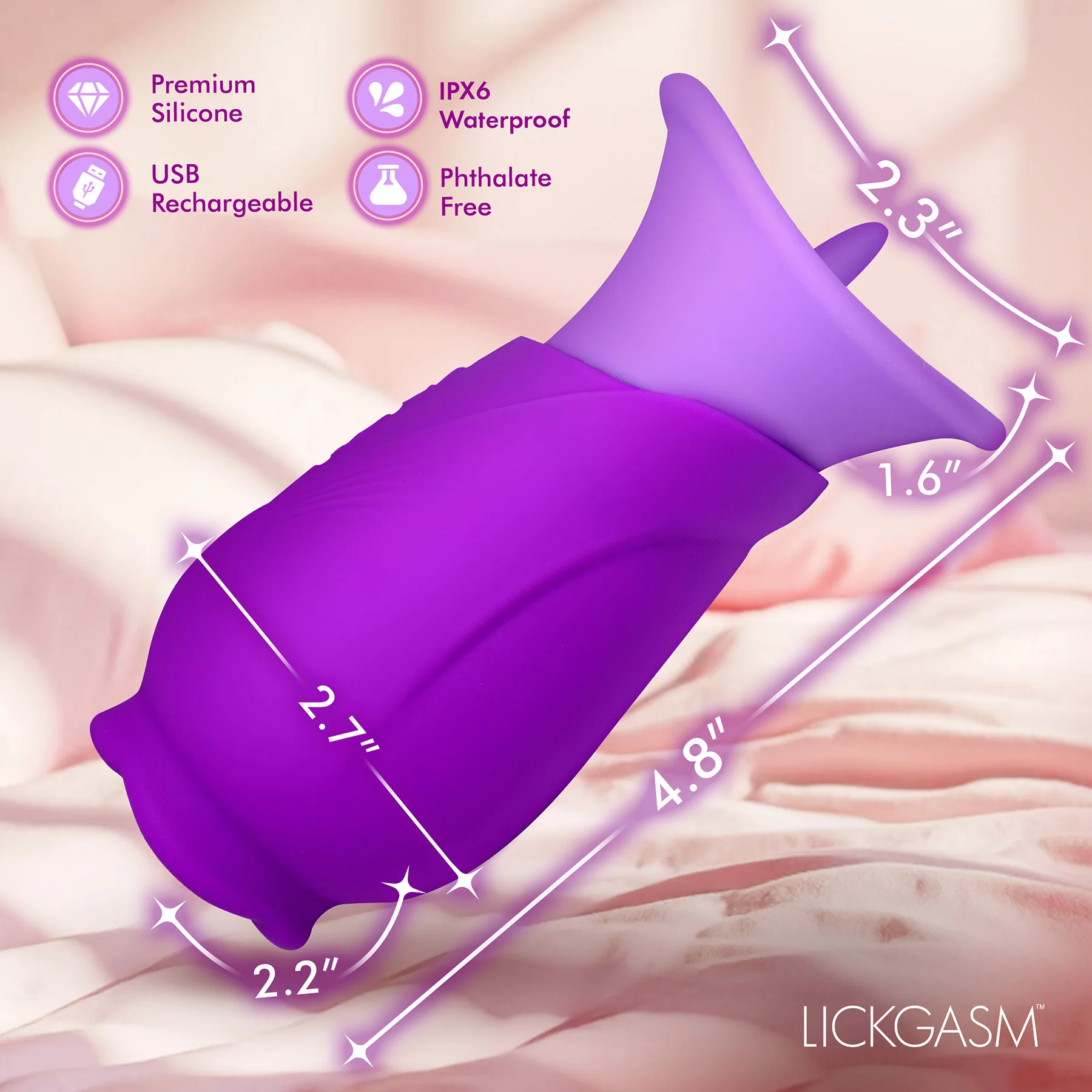 Lickgasm Licking Violet - Sucking Licking Rechargeable Silicone Vibrator - Image 10
