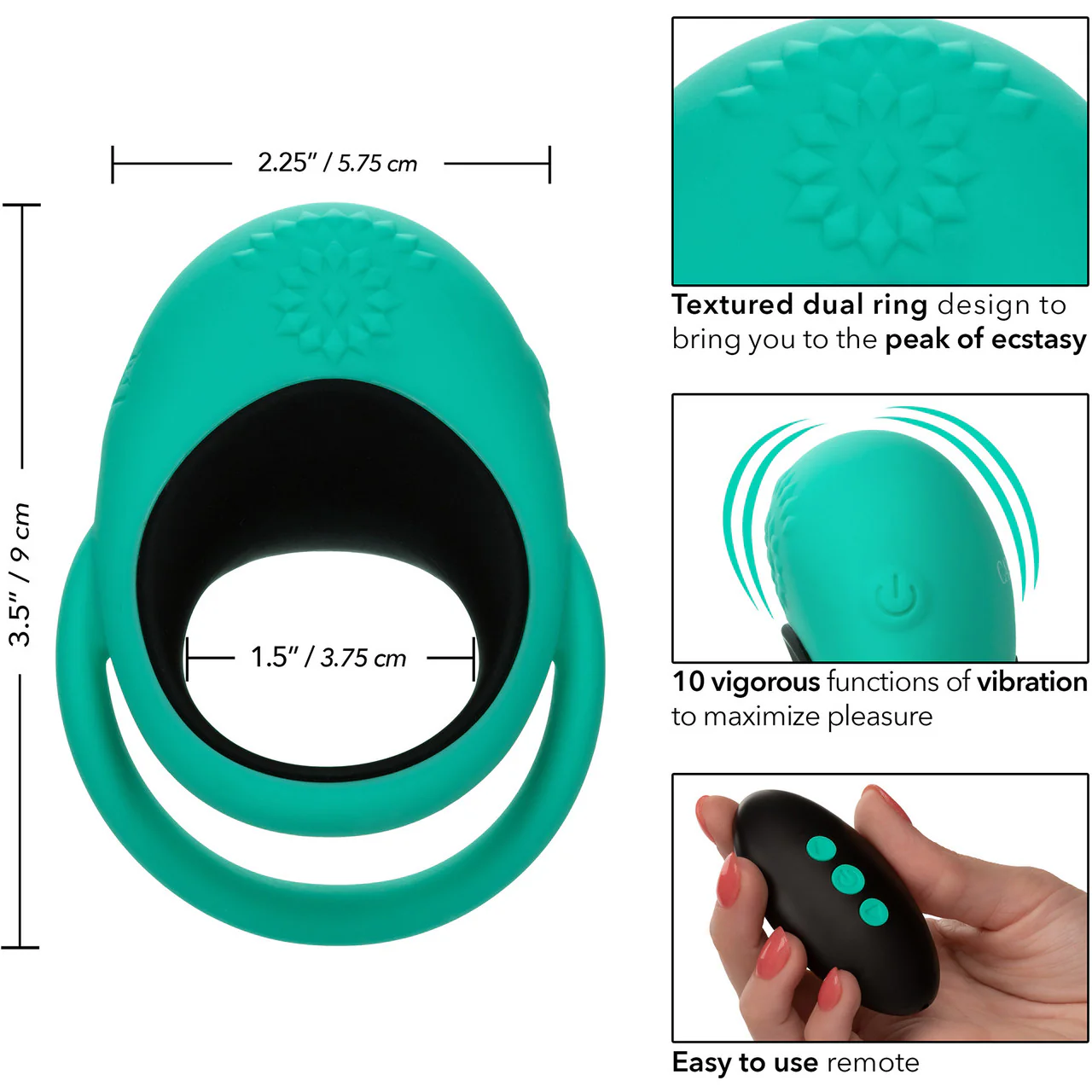 Link Up Remote Alpha Silicone Rechargeable Vibrating Dual Ring Cock Ring With Remote By CalExotics - Image 11