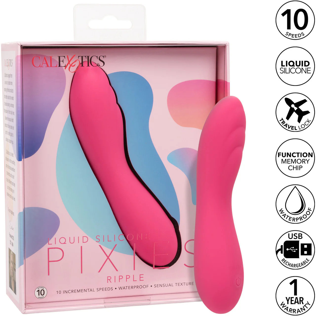 Liquid Silicone Pixies Ripple Rechargeable Waterproof Vibrator By CalExotics - Pink - Image 11