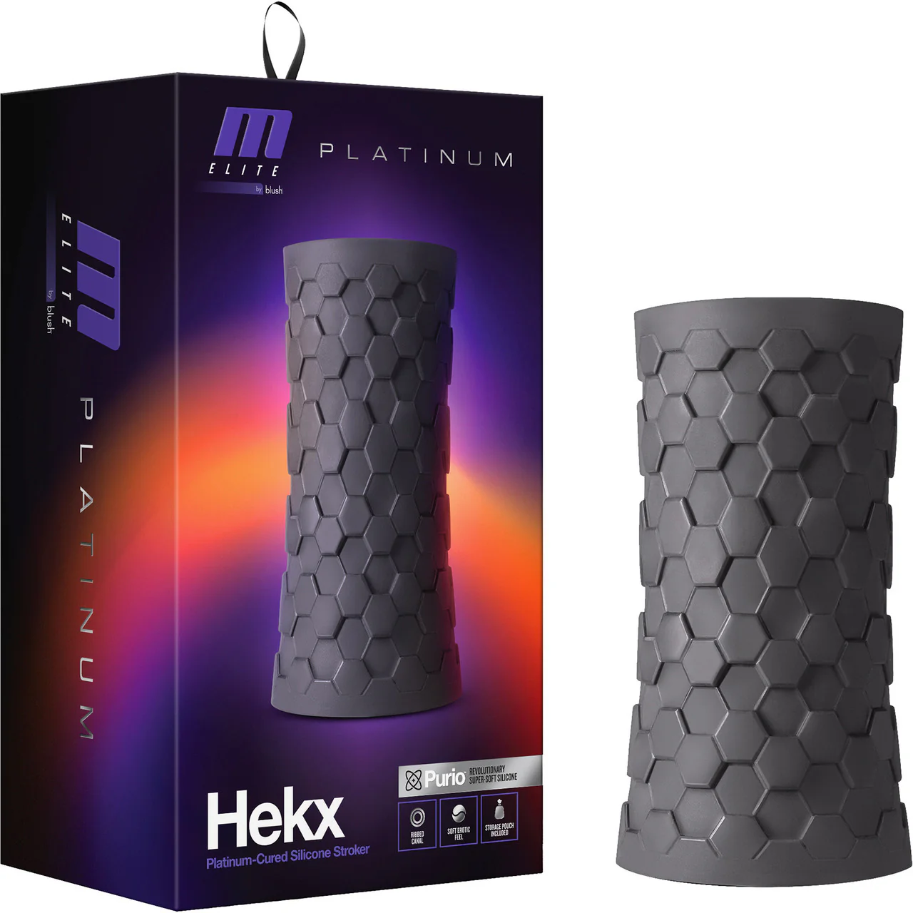 M Elite Platinum Hekx Silicone Dual End Penis Masturbator By Blush - Black - Image 4