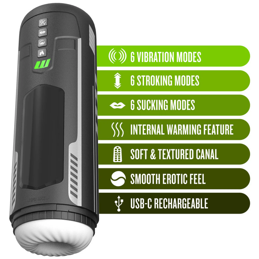 M For Men Master Blaster Rechargeable Warming, Stroking, Sucking, & Vibrating Penis Masturbator - Image 4