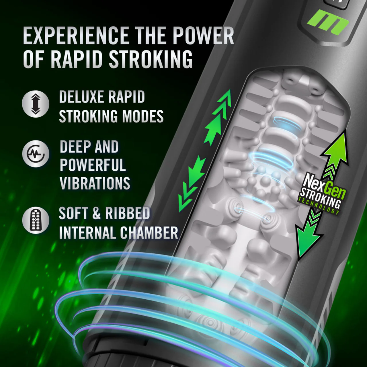 M For Men Master Blaster Rechargeable Warming, Stroking, Sucking, & Vibrating Penis Masturbator - Image 5