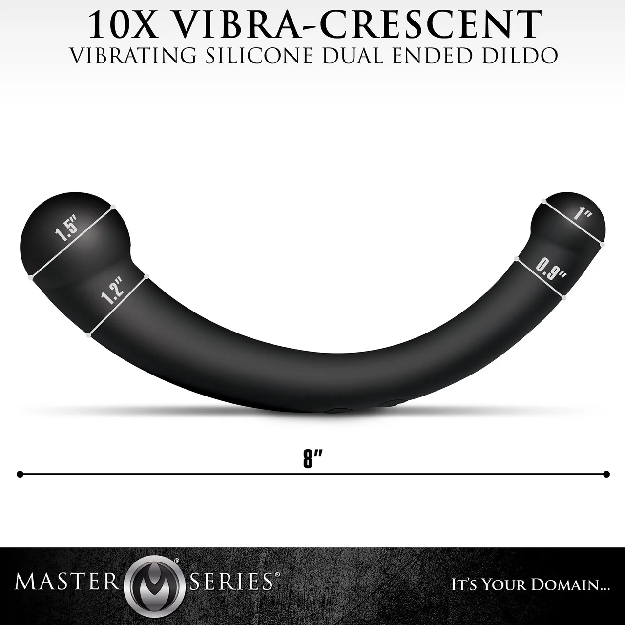 Master Series Vibra-Crescent Rechargeable Silicone Vibrating Dual Ended Dildo - Black - Image 10