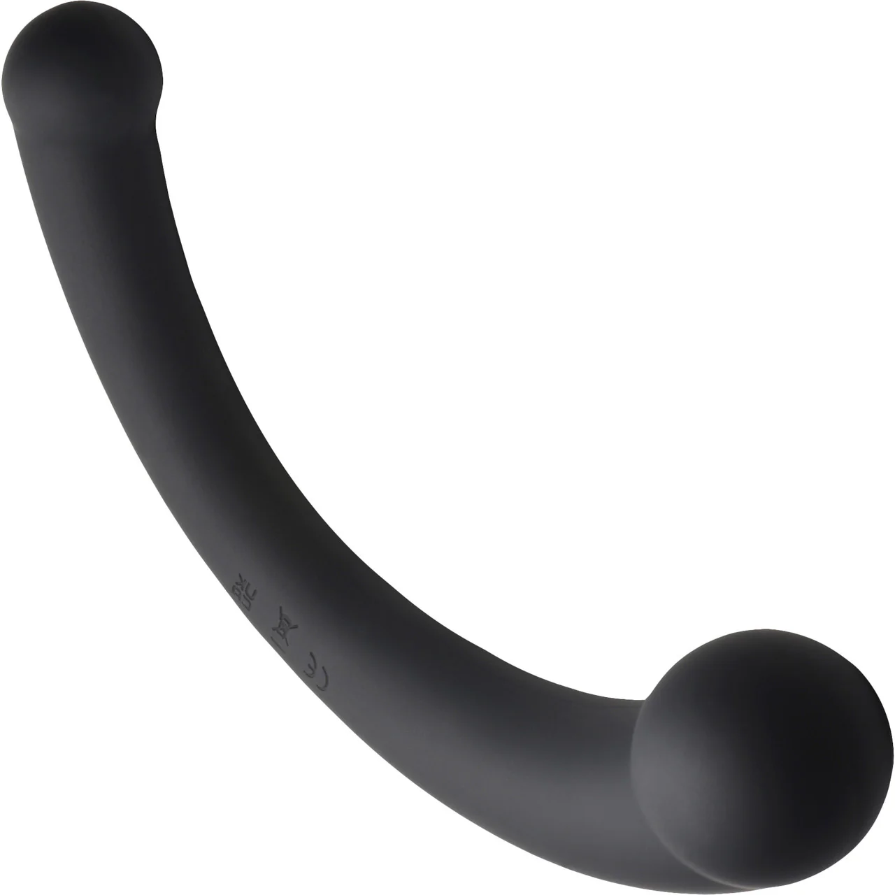 Master Series Vibra-Crescent Rechargeable Silicone Vibrating Dual Ended Dildo - Black - Image 3