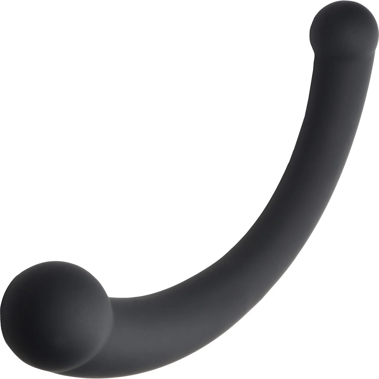 Master Series Vibra-Crescent Rechargeable Silicone Vibrating Dual Ended Dildo - Black - Image 4