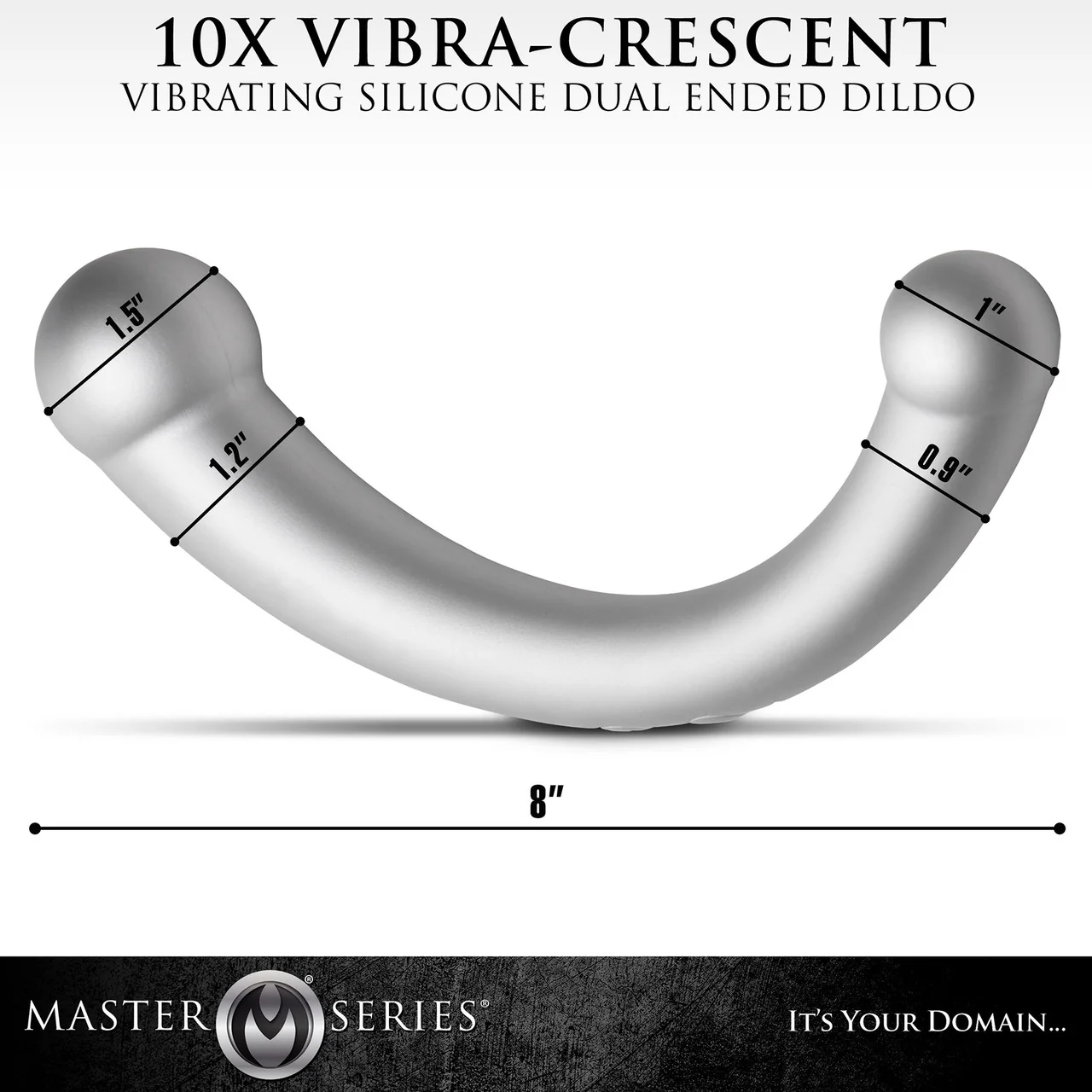 Master Series Vibra-Crescent Rechargeable Silicone Vibrating Dual Ended Dildo - Silver - Image 10
