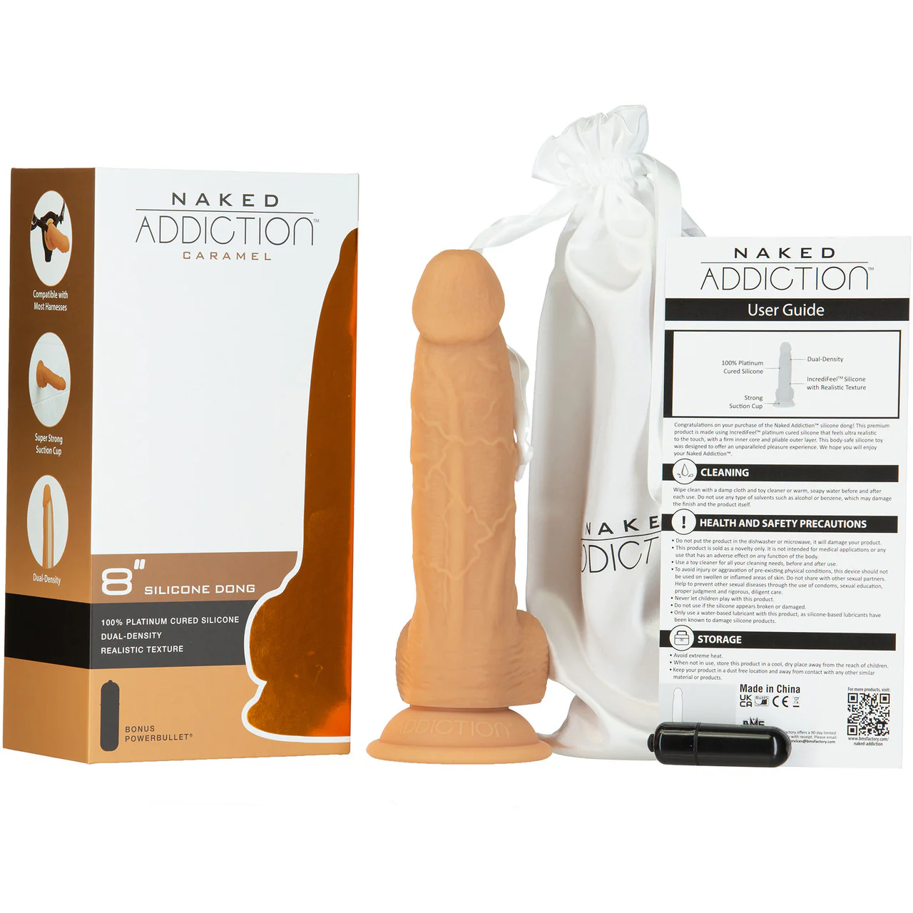 Naked Addiction Dual Density 8" Silicone Suction Cup Dildo With Balls - Caramel - Image 12